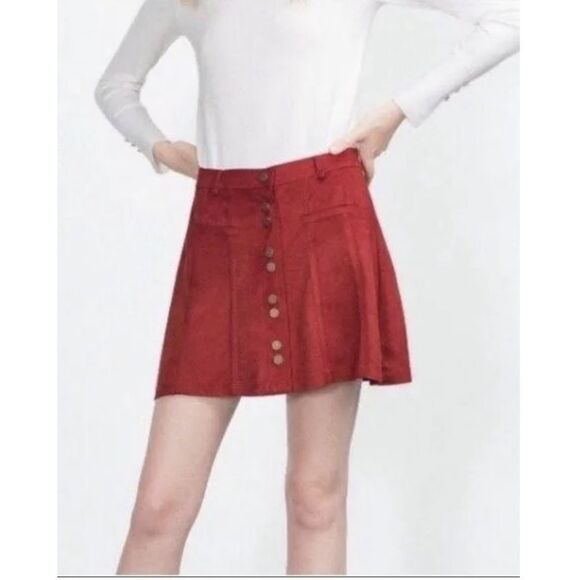 Zara Rust Red Microsuede Mini skirt Size XS - Picture 8 of 8